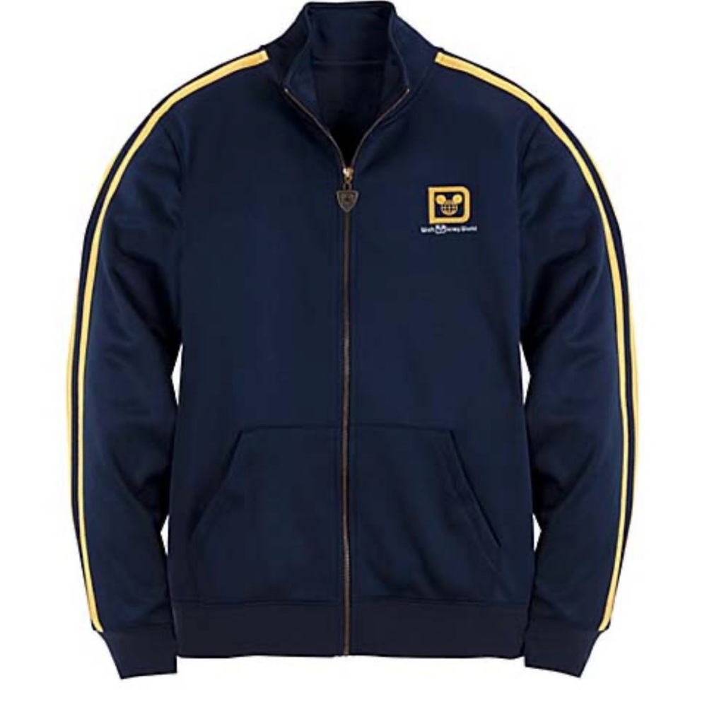 Disney Navy Blue Track Jacket Yellow Stripes Full Zip Athletic EUC Disney Parks